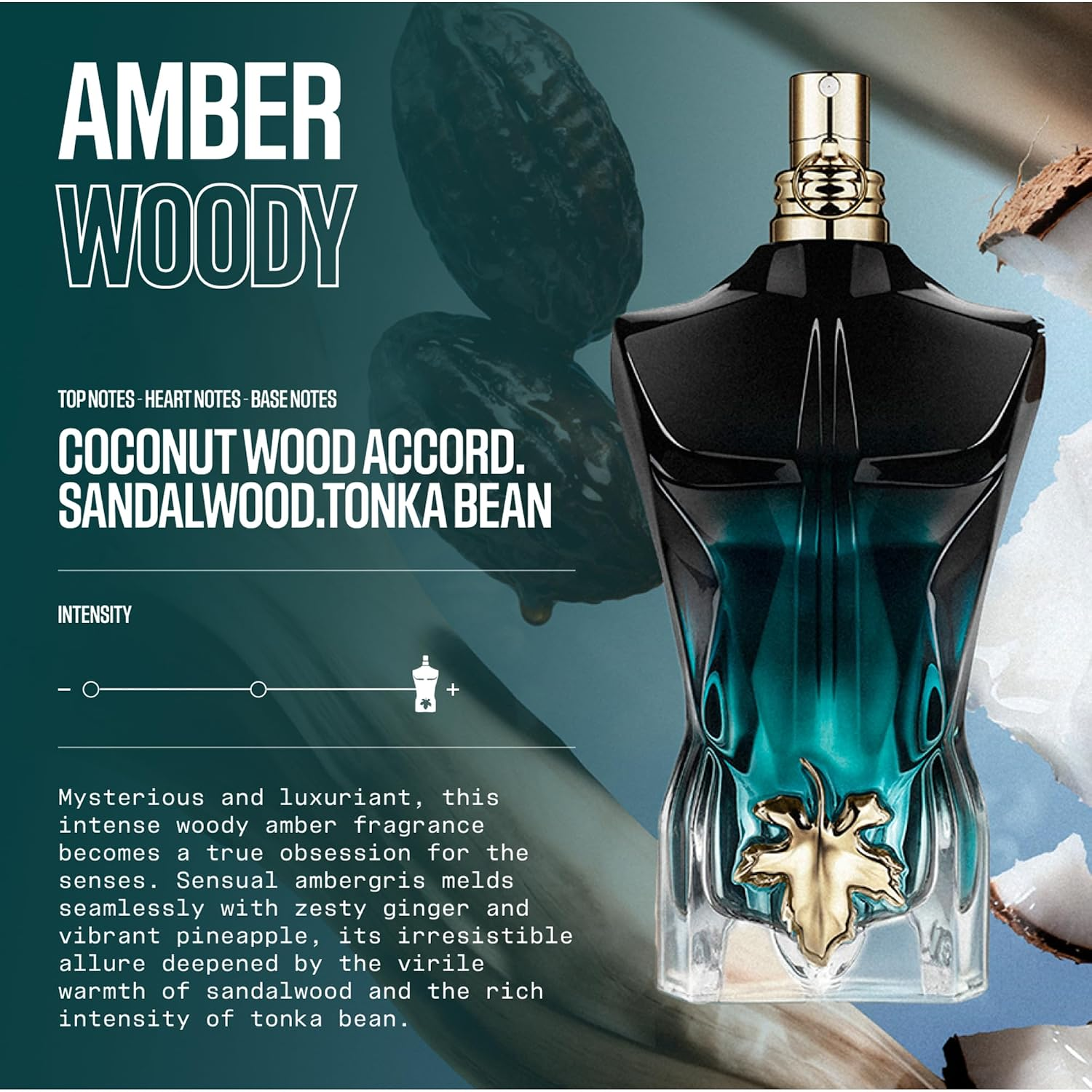 Jean Paul Gaultier Le Beau Le Parfum Intense for Men Long Lasting Woody Amber Men's Cologne Eau de Parfum, Coconut Wood, Tonka Bean & Sandalwood - Designer Fragrance Travel Spray - Image 3