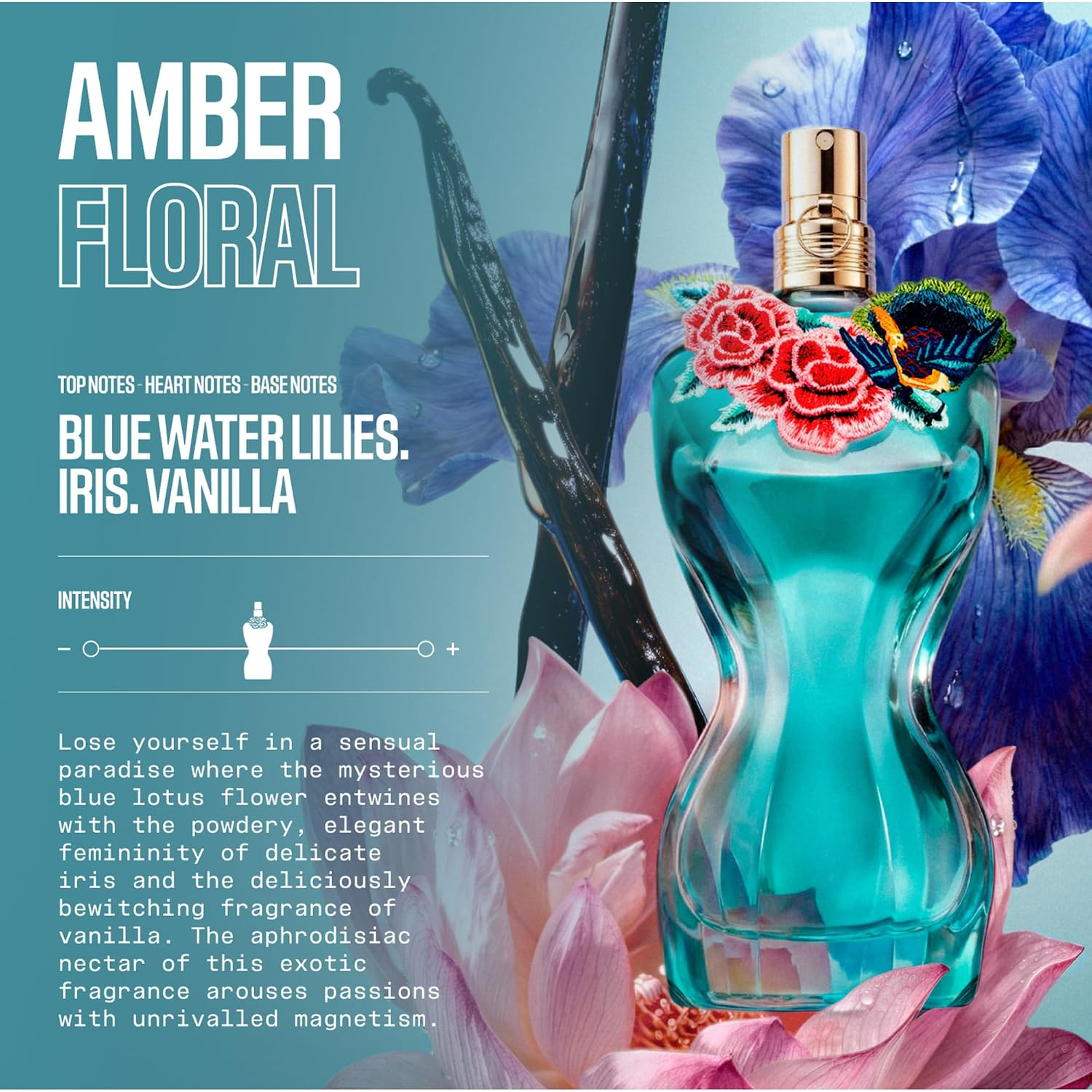 Jean Paul Gaultier La Belle Paradise Garden Eau de Parfum Long Lasting Floral Amber Women's Perfume with Blue Water Lily, Iris & Vanilla - Designer Fragrance Spray - Image 4
